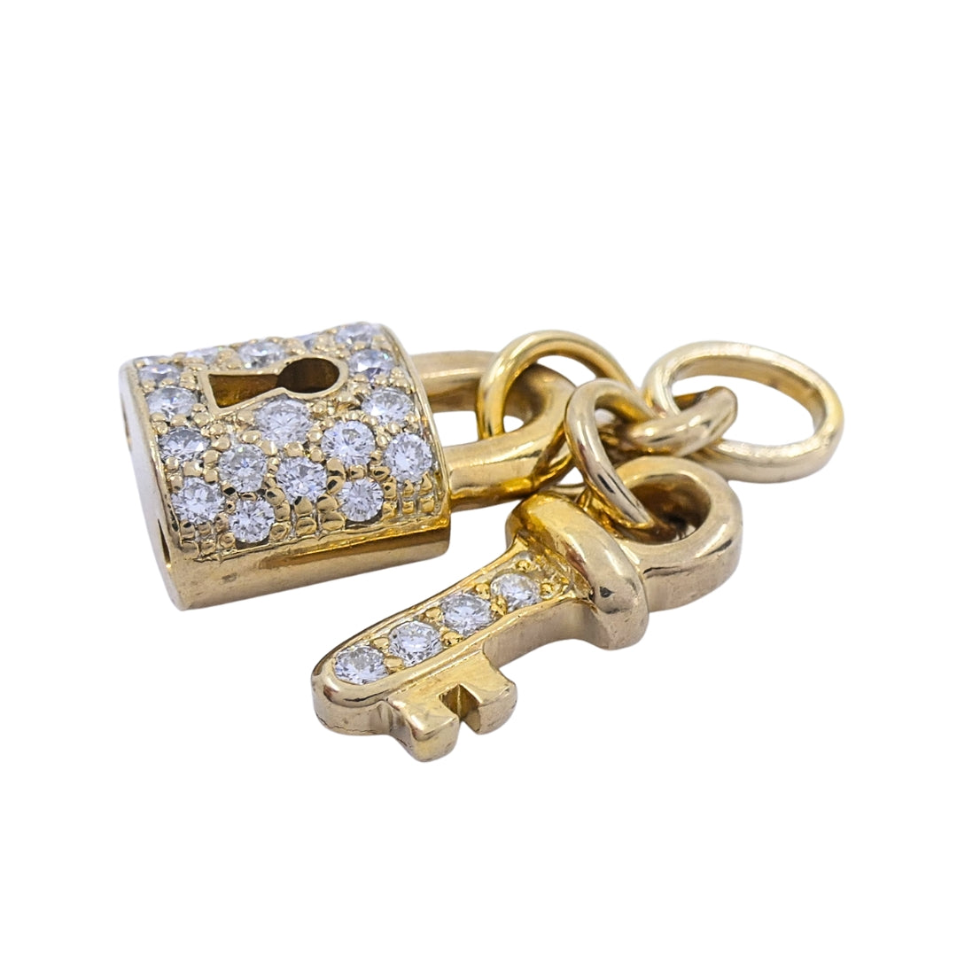 14k Gold Diamond Lock & Key Pendant Necklace