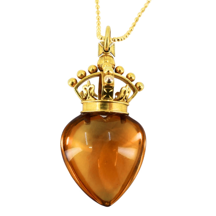 Heart and Crown Pendant Citrine 14k Gold Necklace