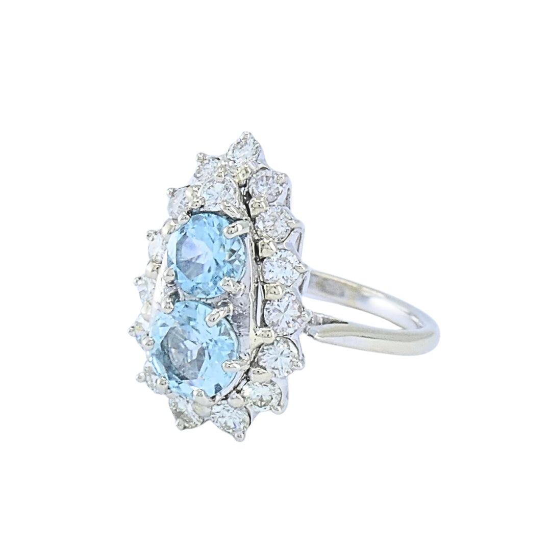 18k White Gold Aquamarine Diamond Elongated Halo Ring