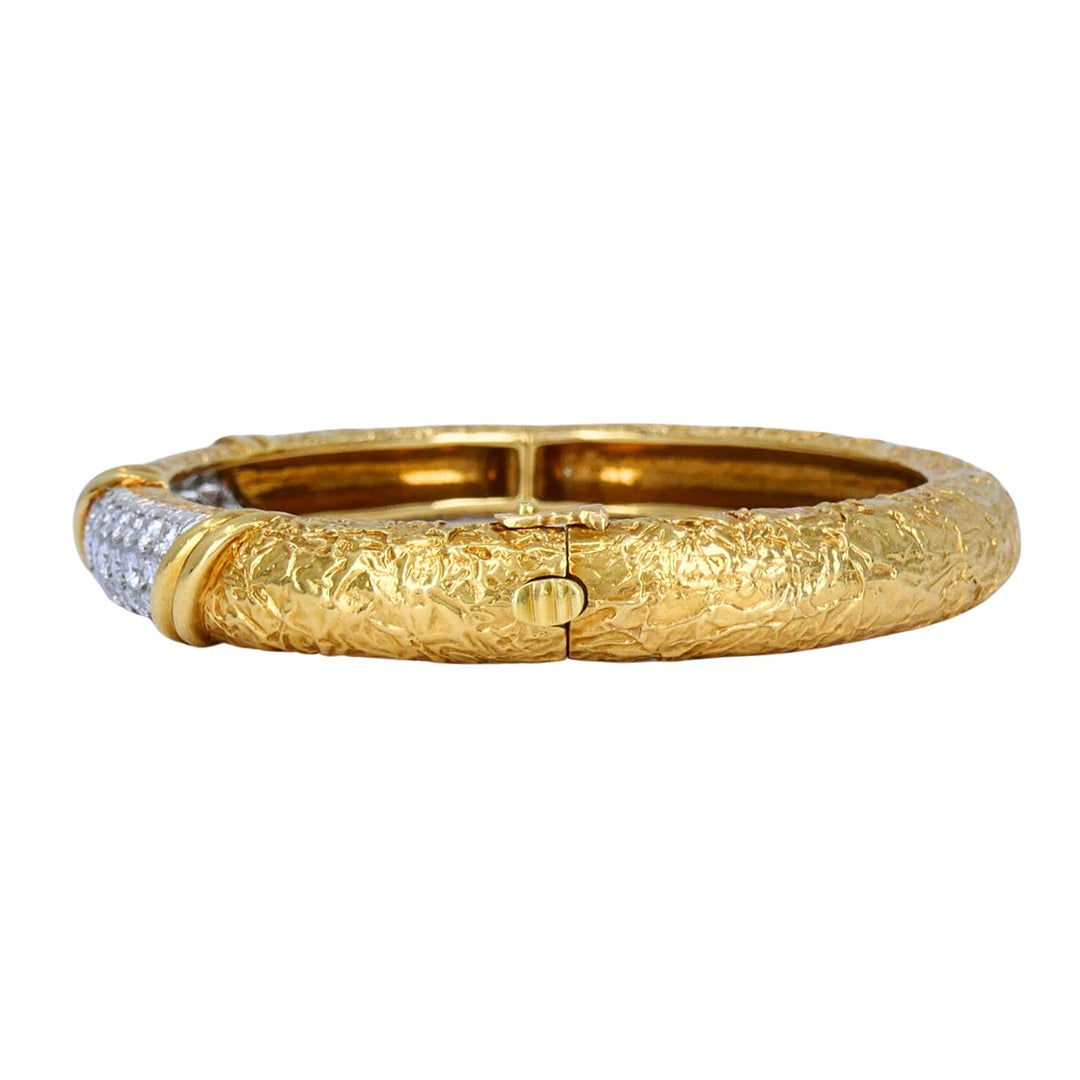 Vintage Van Cleef & Arpels 18k Gold Platinum Diamond Hinged Bangle Bracelet