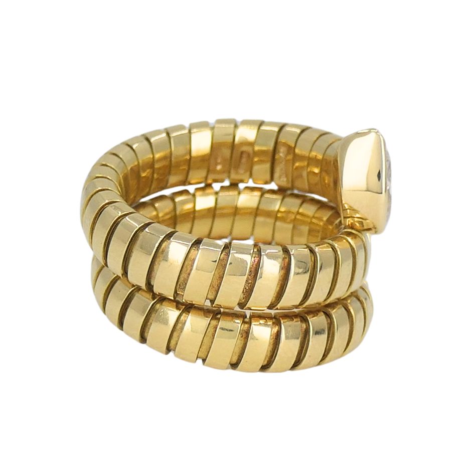 Vintage Bulgari Serpenti Tubogas 18k Gold Diamond Ring