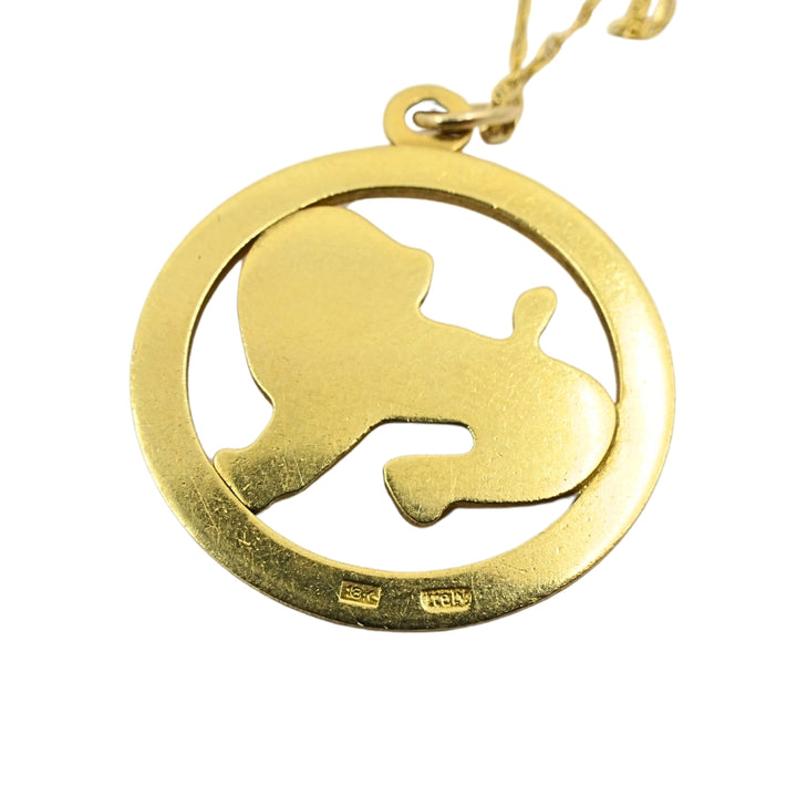 Vintage Leo Zodiac 18k Gold Pendant 14k Gold Chain Necklace