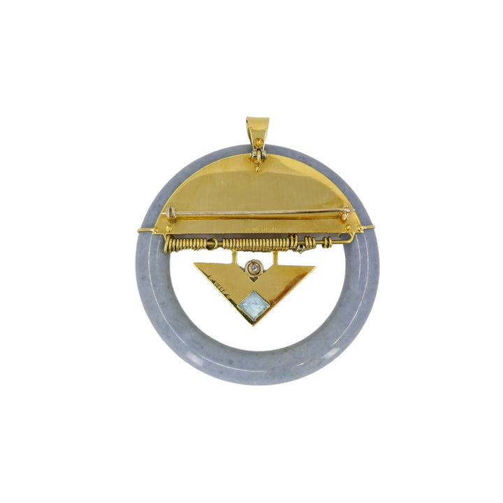 David Webb 1960s Jade Aquamarine Diamond Enamel Gold Brooch Pendant