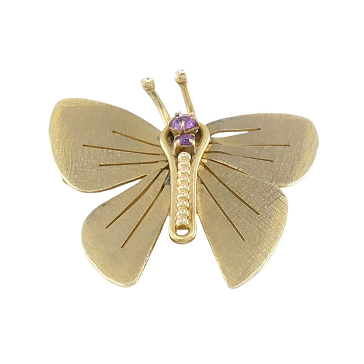Vintage 14k Gold Butterfly Brooch Pink Gemstone Accents
