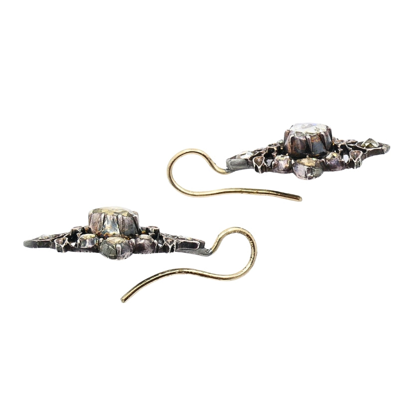 Georgian Diamond Earrings Gold Silver Floral Design