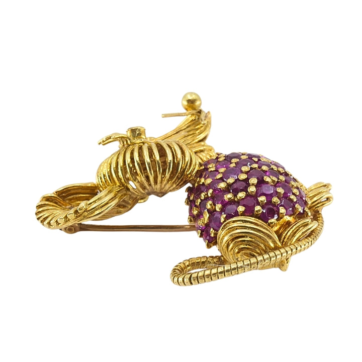 Tiffany & Co. 18K Gold Ruby Emerald Mouse Brooch