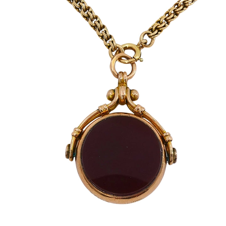 Antique 9k Gold Carnelian Bloodstone Pendant  14k Gold Chain Necklace