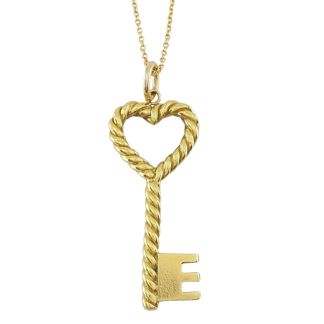 Vintage Tiffany & Co. 18k Gold Heart Key Pendant Necklace