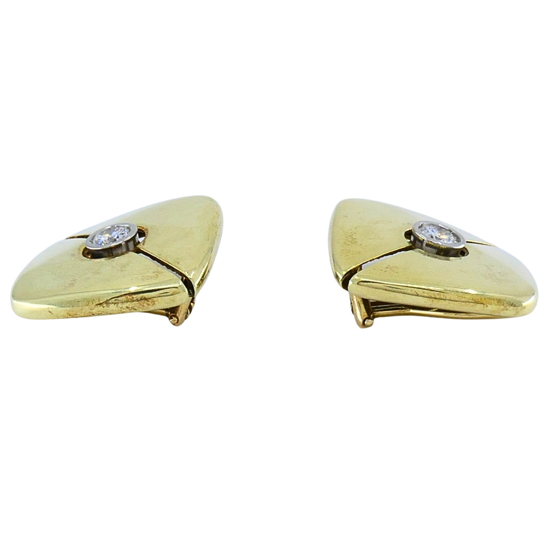 Vintage 14k Gold Diamond Earrings Square Cushion Design Clip-On