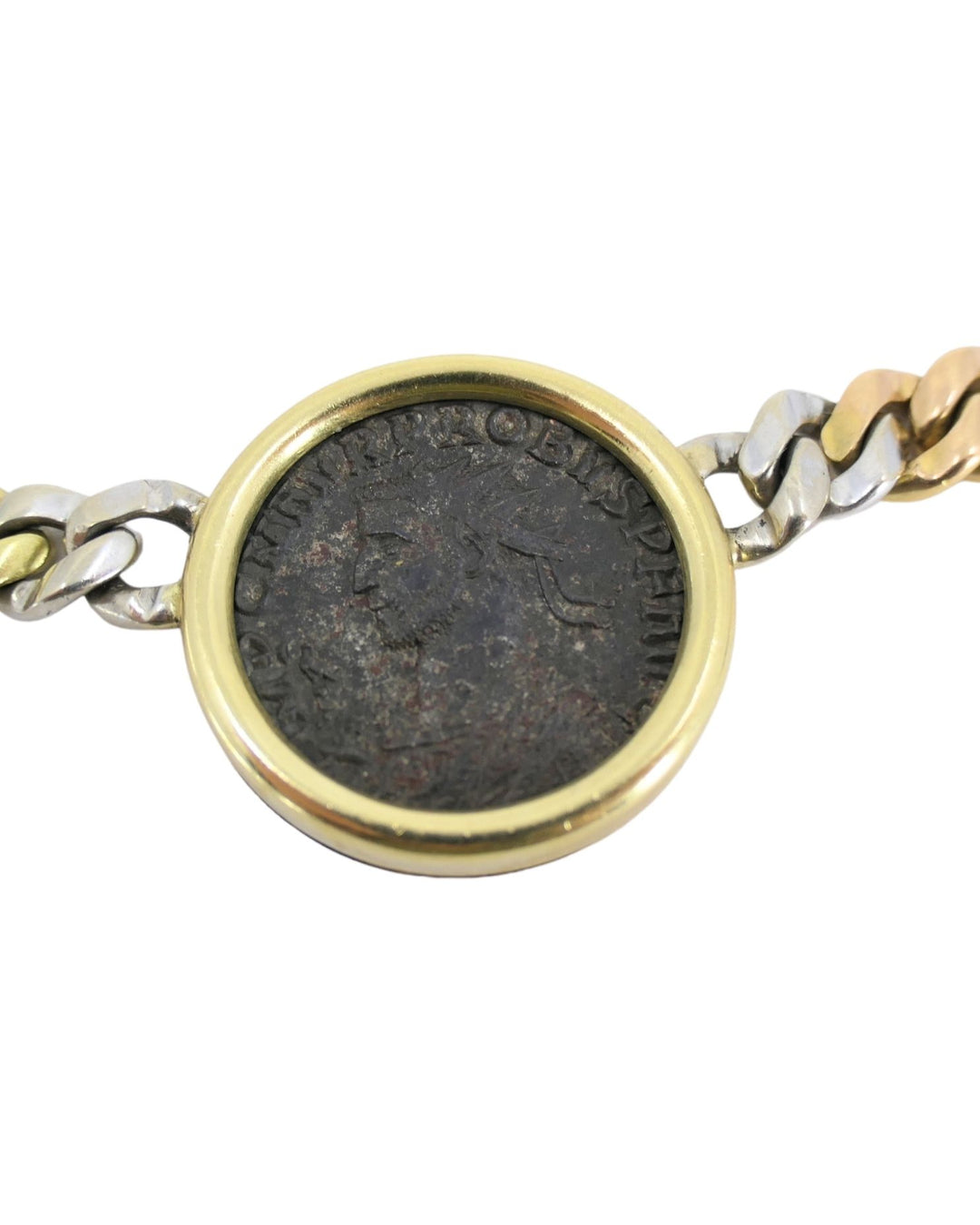 Bvlgari Bulgari Monete Coin Necklace 18k Tri Color Gold Chain Necklace Three Ancient Coins