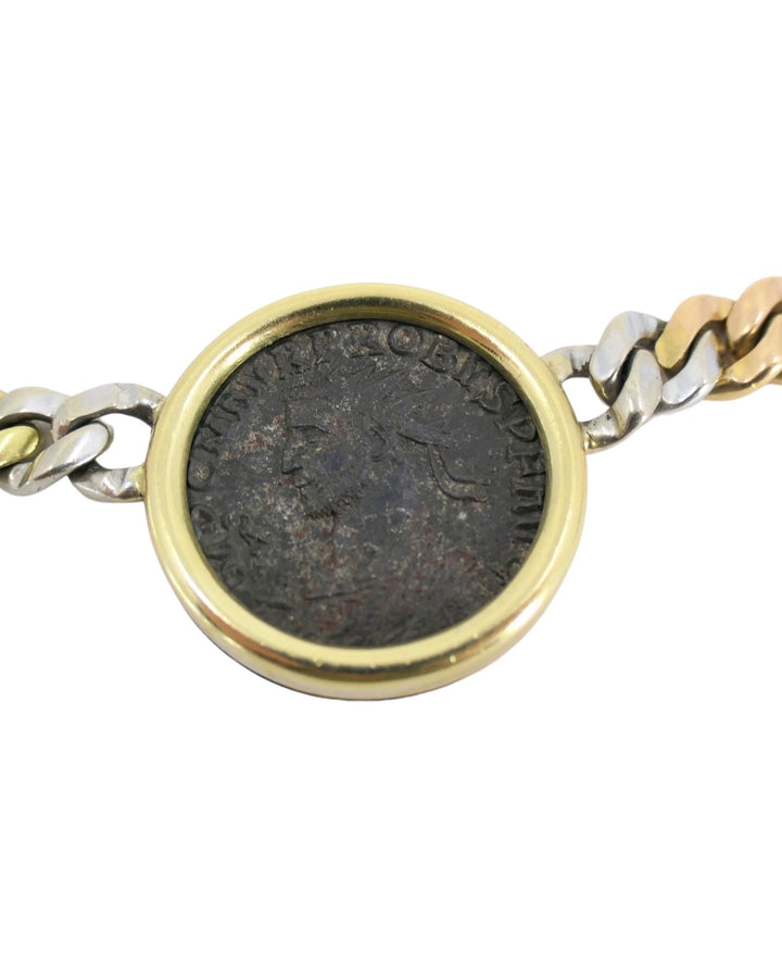 Bvlgari Bulgari Monete Coin Necklace 18k Tri Color Gold Chain Necklace Three Ancient Coins