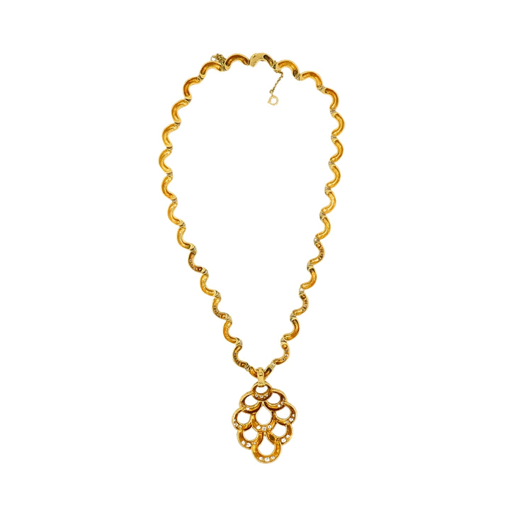Diamond Necklace 18k Gold Vintage Scalloped - Fred Paris