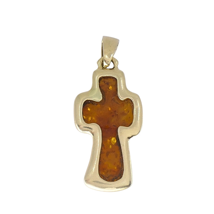 Vintage 14k Gold Baltic Amber Cross Pendant