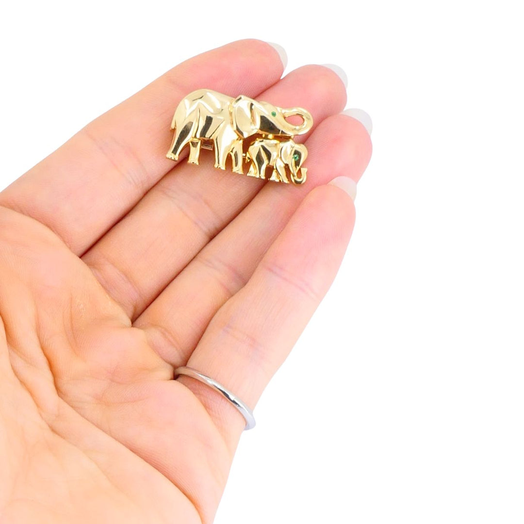 Vintage Cartier Ménagerie 18k Gold Emerald Mother and Baby Elephant Brooch