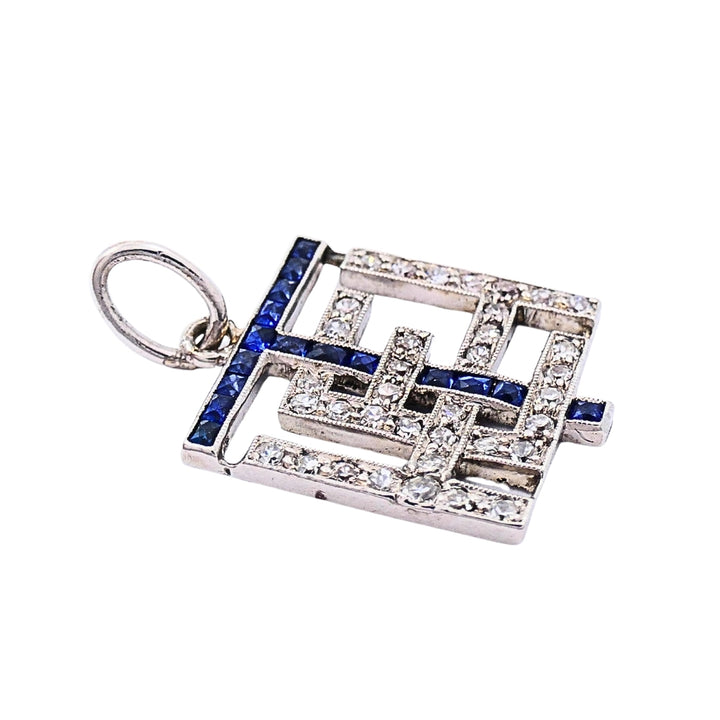Antique Platinum Diamond Sapphire Geometric Pendant Charm
