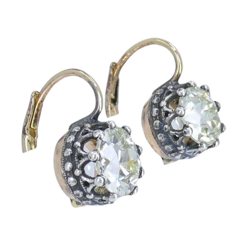 Victorian Diamond Drop Earrings 14k Gold Silver Old European Cut, Antique