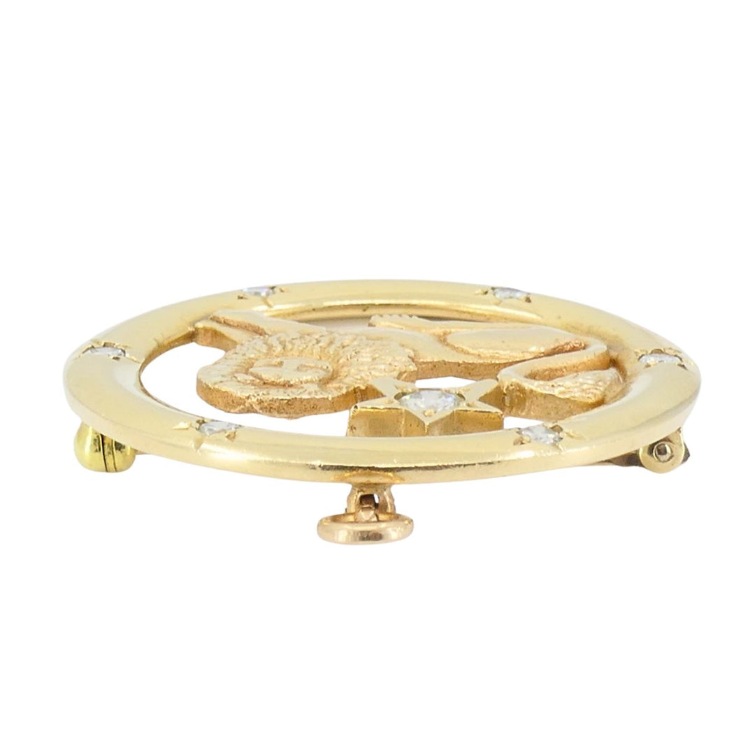 Vintage 14k Gold Diamond Leo Astrological Zodiac Pendant Pin