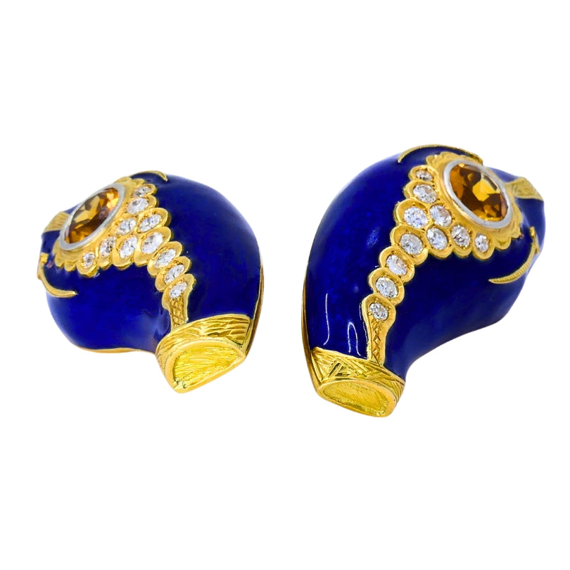 Vintage French 1950s Snake Earrings 18k Gold Platinum Blue Enamel Gemstones