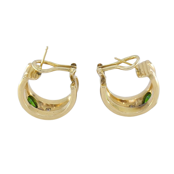 18k Yellow Gold Heart-Shaped Tourmaline Diamond Half-Hoop Earrings