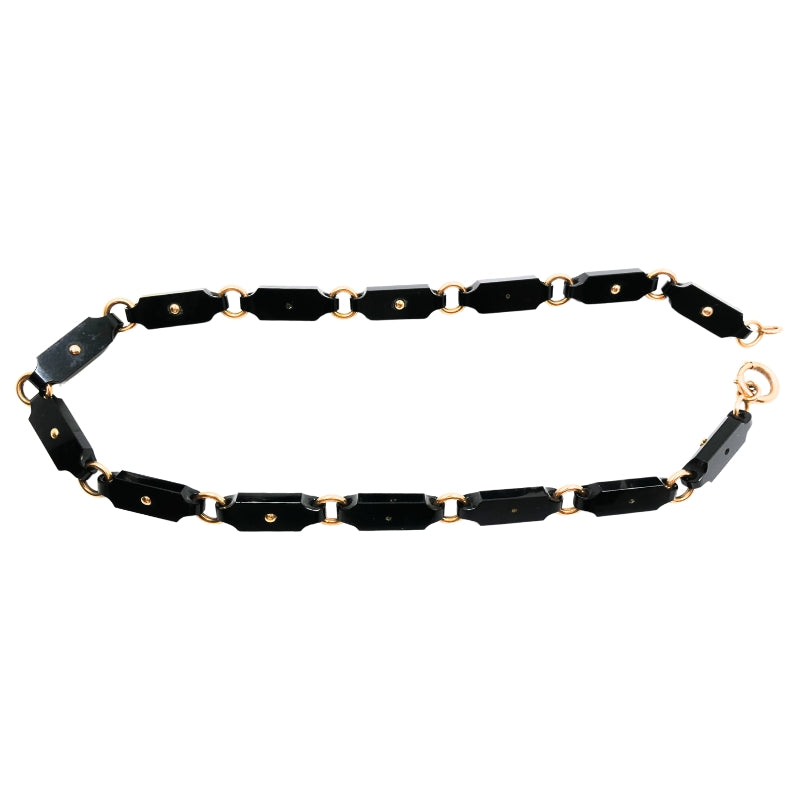 Vintage Black Onyx Necklace Floral Design 14k Gold Links