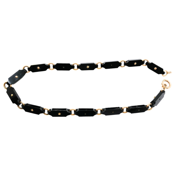 Vintage Black Onyx Necklace Floral Design 14k Gold Links