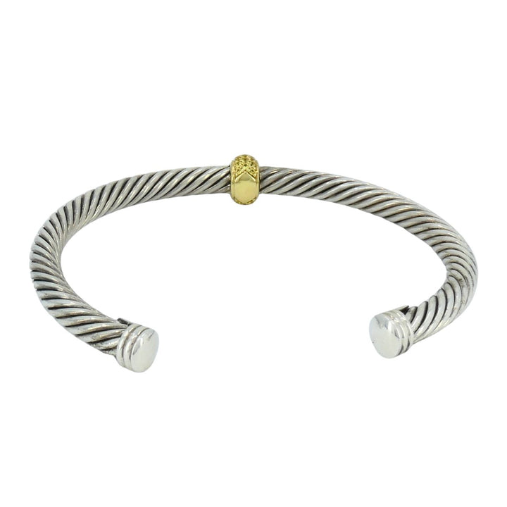David Yurman 18k Gold Sterling Silver Sapphire Station Cable Cuff Bracelet