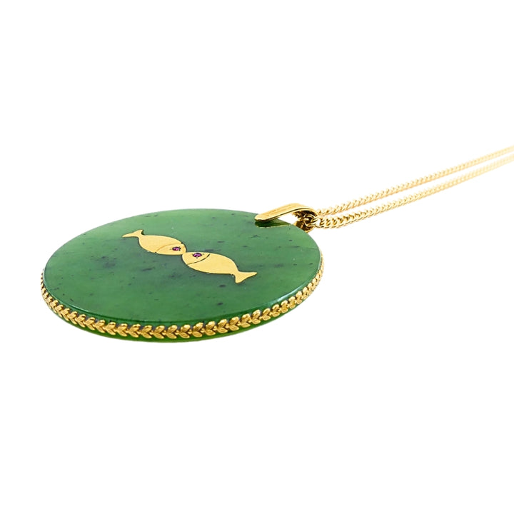 Astrological Sign Picies Jade Pendant 14K Gold  Necklace