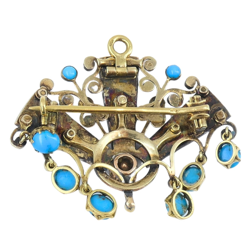 Victorian Brooch Gold Turquoise Diamond Antique