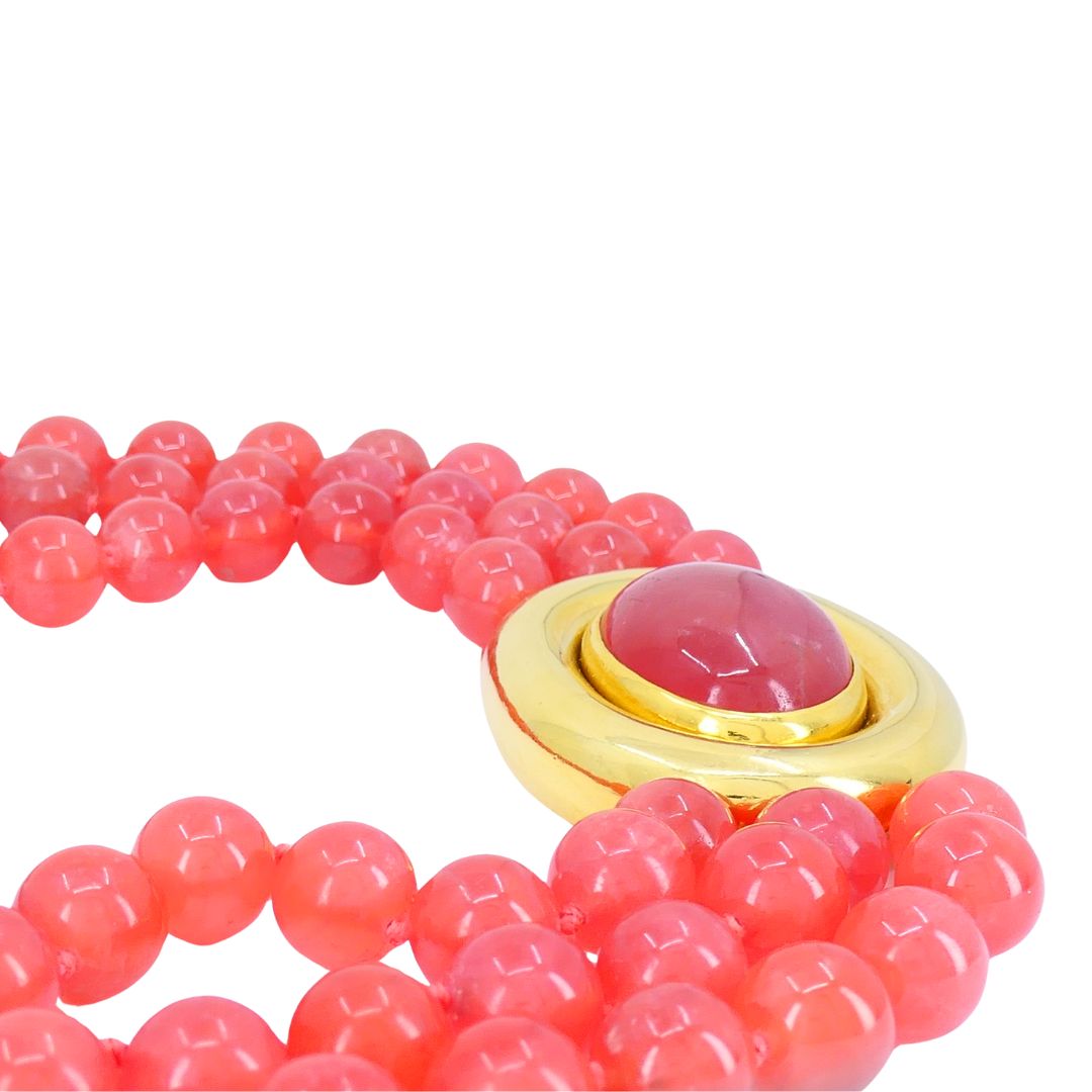 Vintage Paloma Picasso Tiffany & Co. 18k Gold Pink Rhodochrosite Beaded Necklace