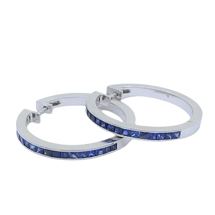 White Gold Sapphire Hoop Earrings