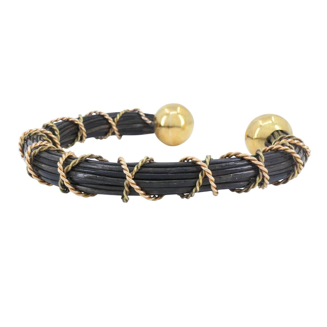 Vintage 18k Yellow and Rose Gold Elephant Hair Cuff Bracelet, Circa 1970s