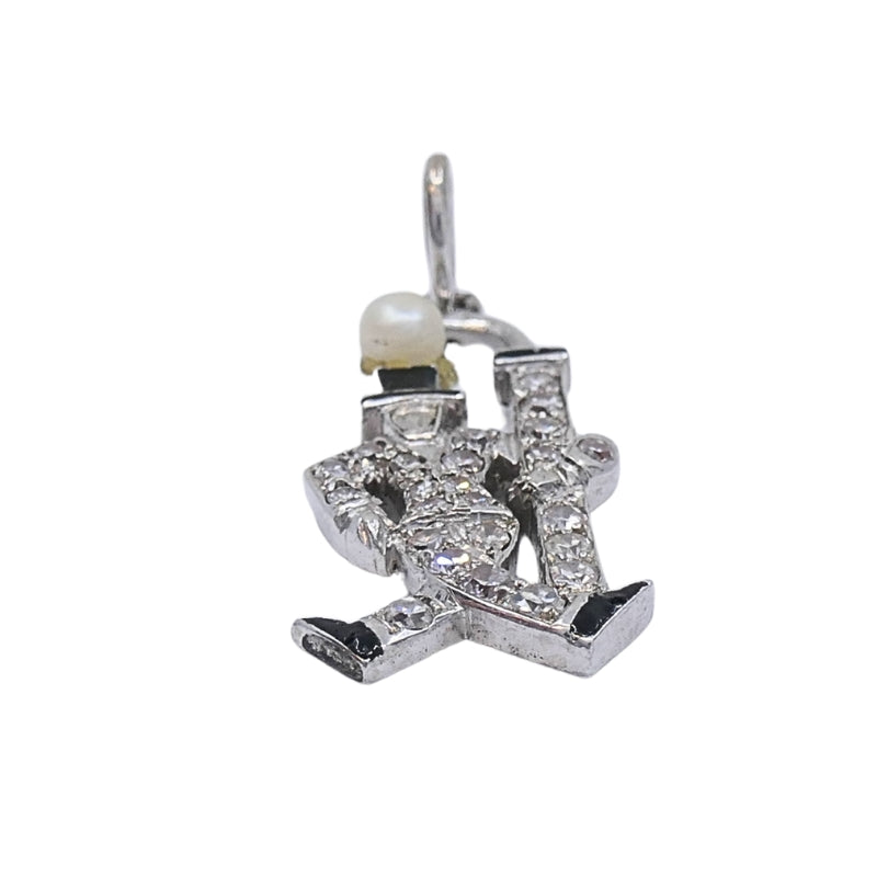 Platinum Diamond Walking Gentleman Charm Pearl Head