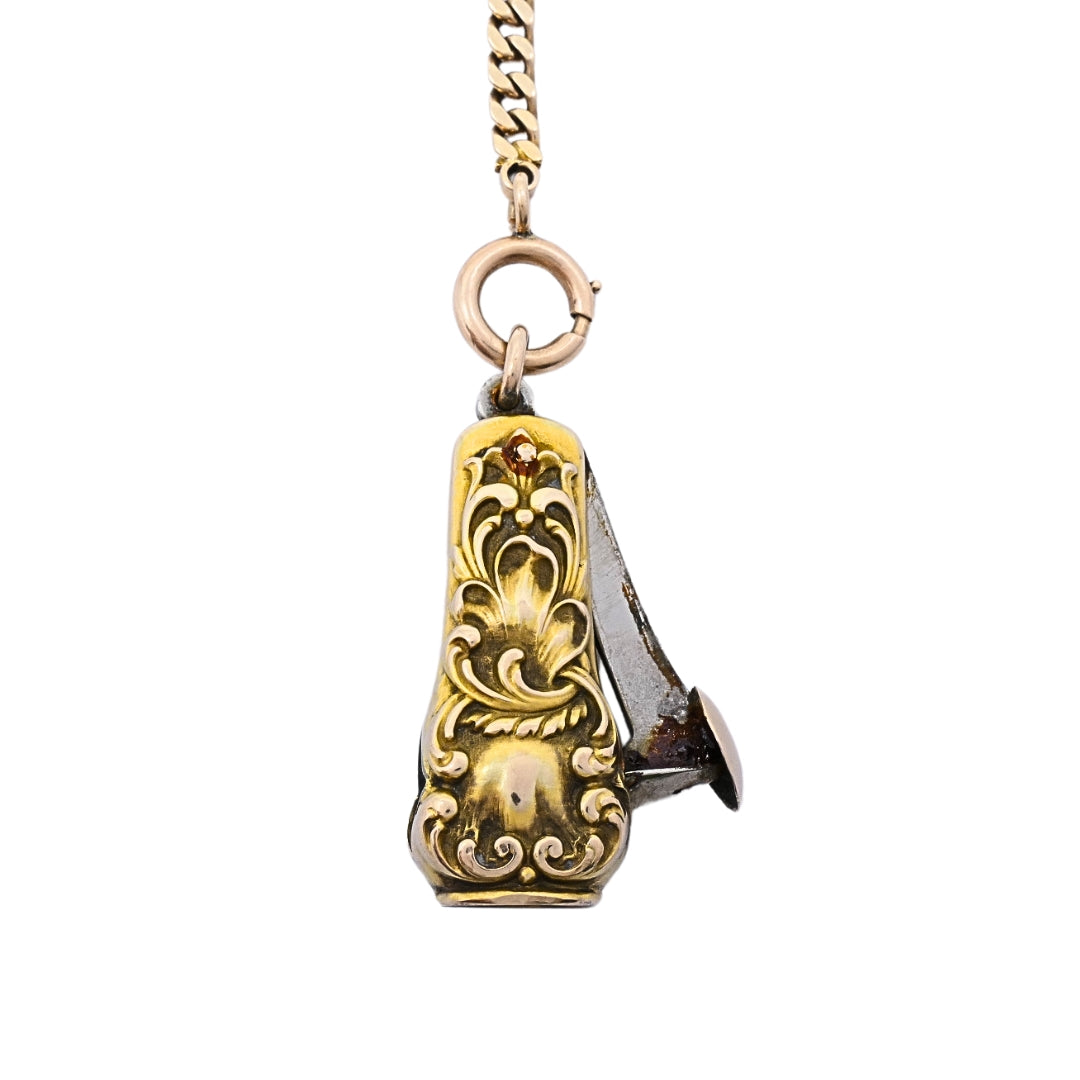 Antique 10k Gold Cigar Cutter Pendant 10k Gold Watch Chain Necklace