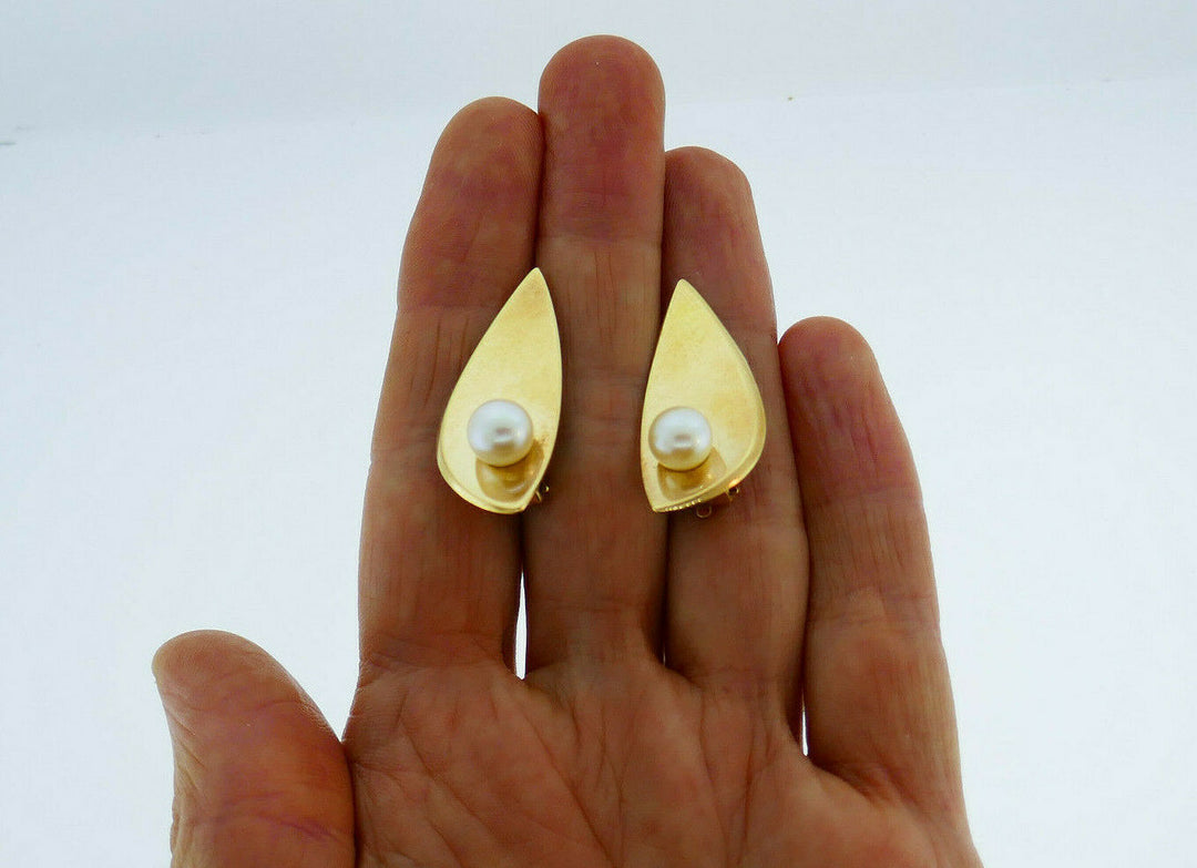 Vintage Hans Hansen 14k yellow gold pearl clip earrings