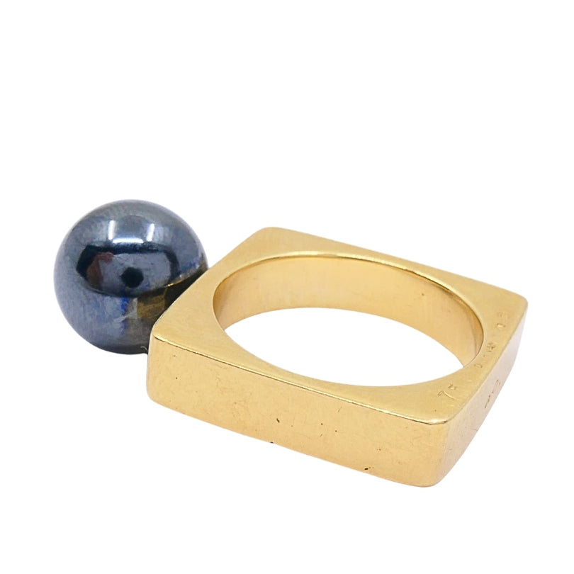Dinh Van Vintage Modernist 18k Gold Square Hematite Ring