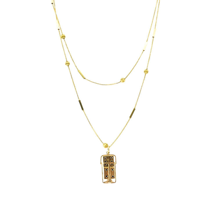 Vintage 14k Gold Dice Pendant with 18k Gold Bar Chain Necklace