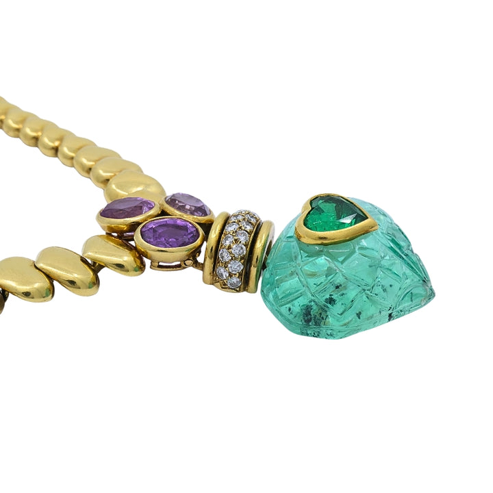 André Vassort 18k Gold Necklace Emerald Heart Pendant GIA