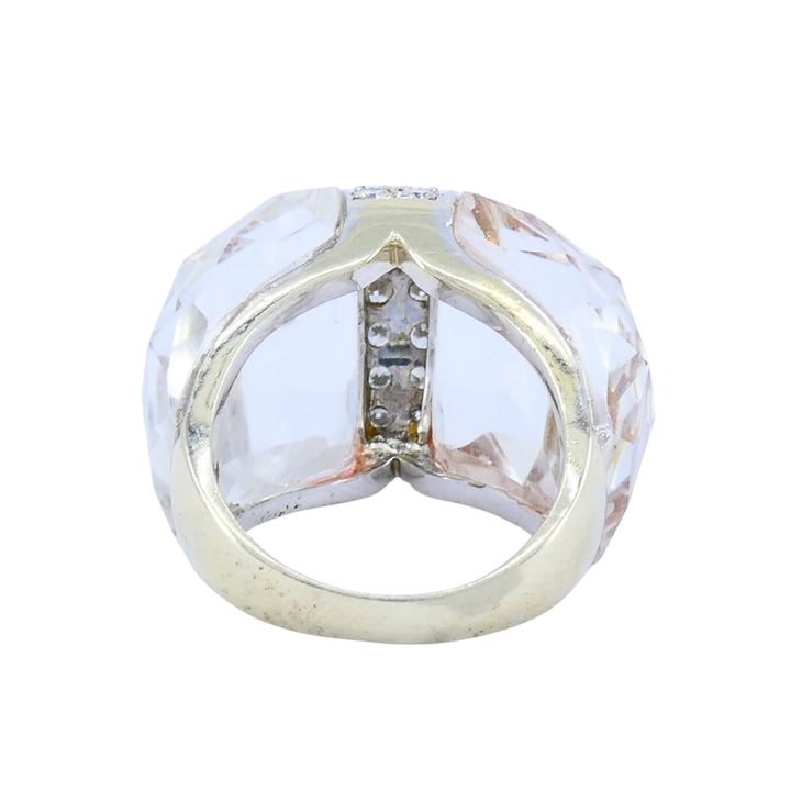 Vintage Italian 18k White Gold Diamond Rock Crystal Cocktail Ring