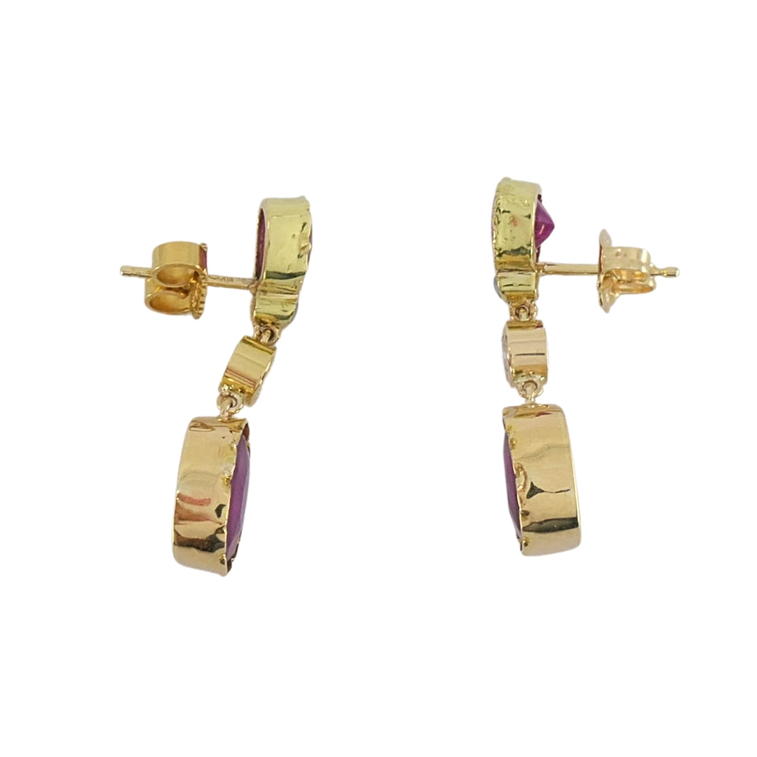 14k Gold Ruby Diamond Earrings Dangle Earrings