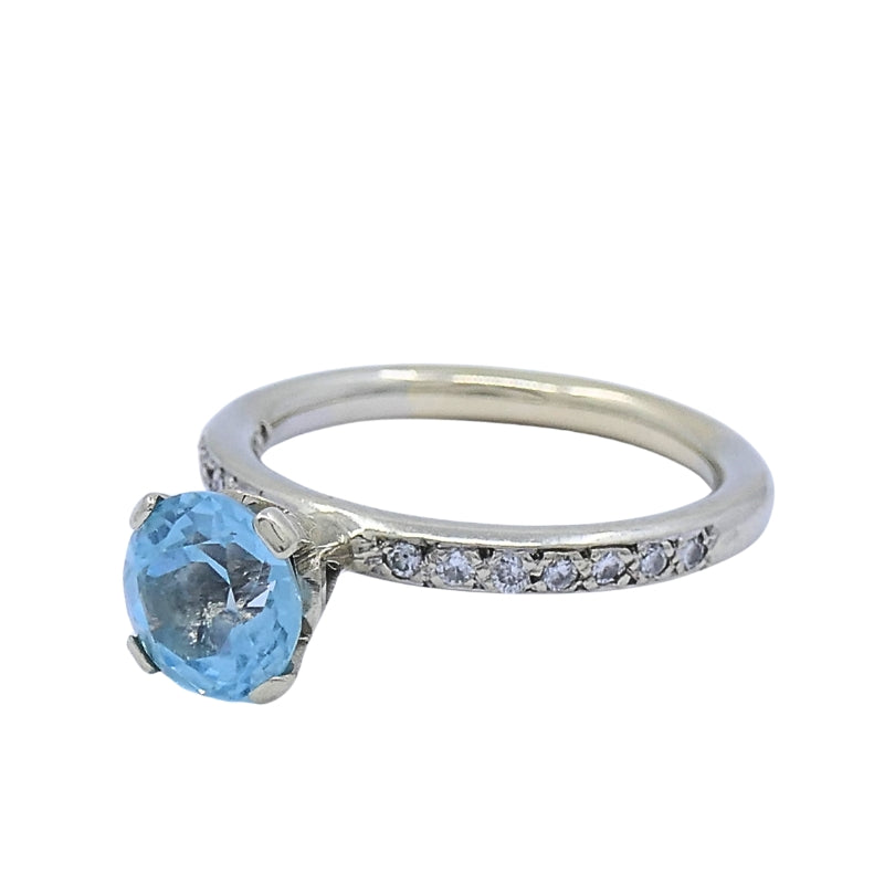 14k Gold Blue Topaz Diamond Accent Ring