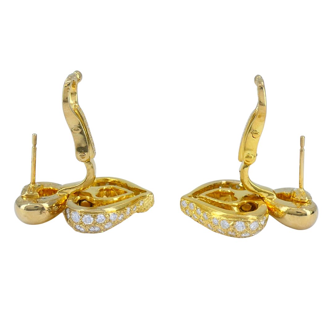 Vintage Van Cleef & Arpels 18k Gold Diamond Double Heart Earrings
