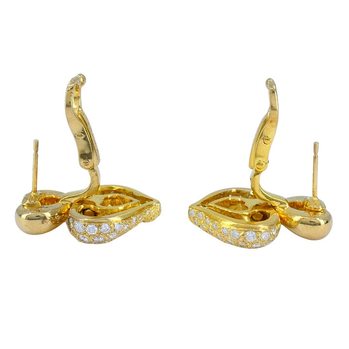 Vintage Van Cleef & Arpels 18k Gold Diamond Double Heart Earrings