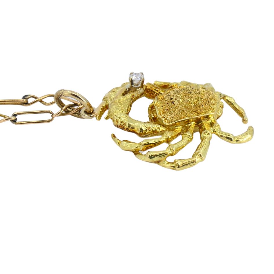 George Lederman 18k Gold Diamond Cancer Crab Pendant Necklace