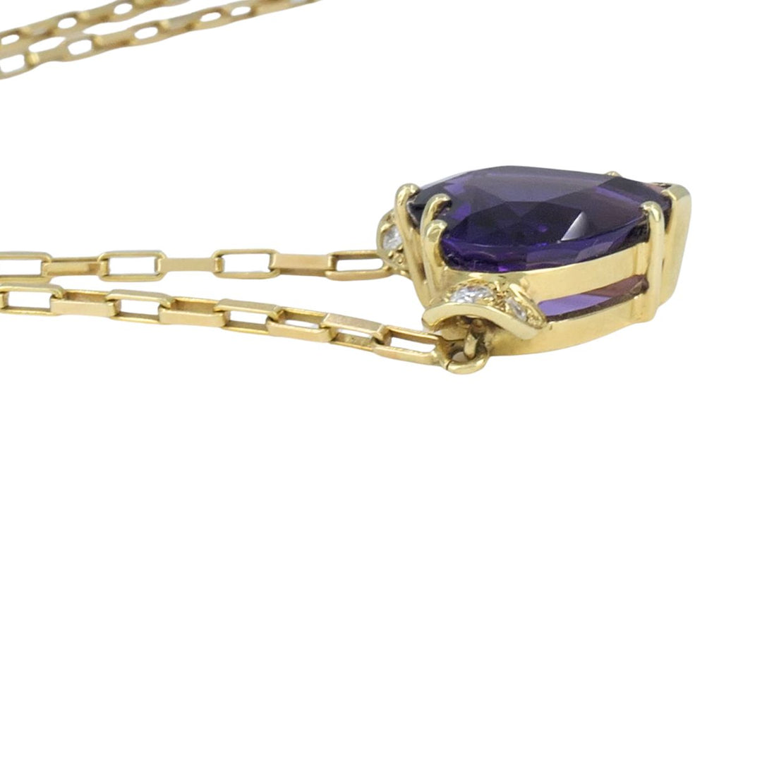 UnoAErre Italian 14k Gold Diamond Amethyst Heart Pendant Necklace