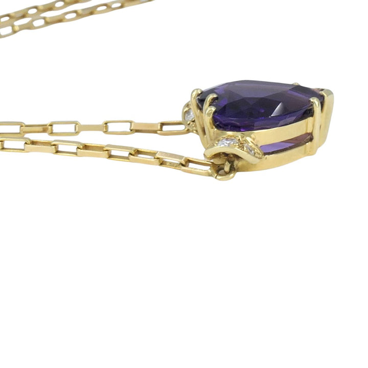 UnoAErre Italian 14k Gold Diamond Amethyst Heart Pendant Necklace