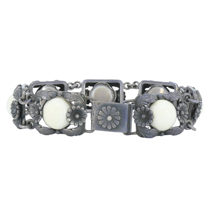 Vintage N.E. From Denmark Sterling Silver Bone Cabochon Bracelet