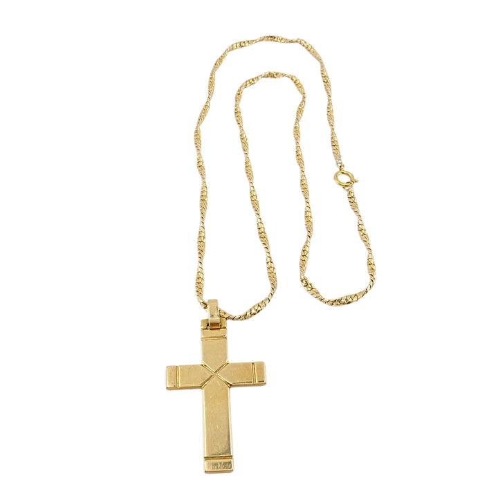 Vintage 14k Gold Cross Pendant Necklace Twisted Chain