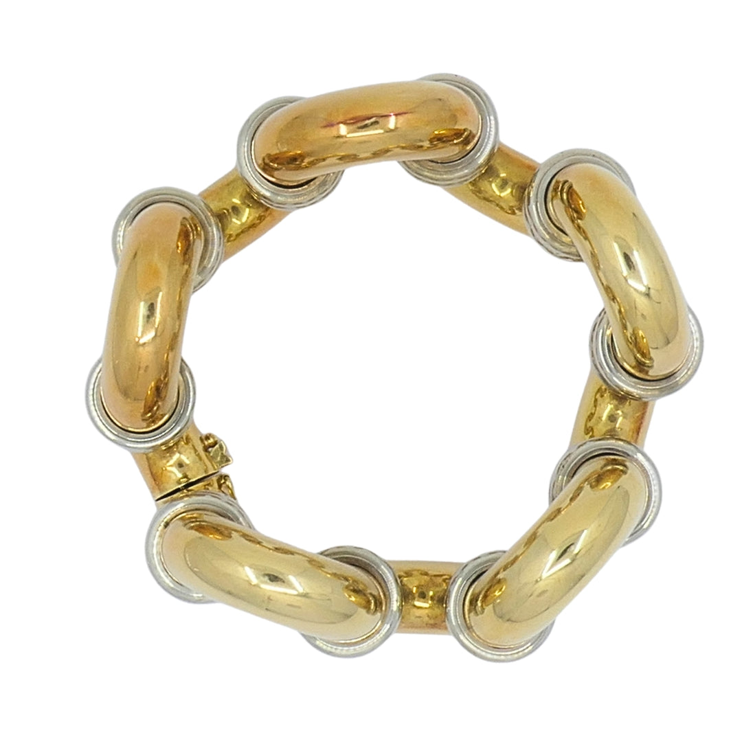 Vintage Sculptural 18k Gold Link Bracelet Wide Two-Tone Gold