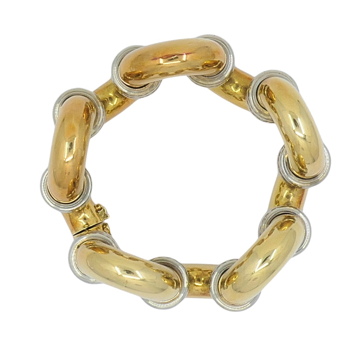 Vintage Sculptural 18k Gold Link Bracelet Wide Two-Tone Gold