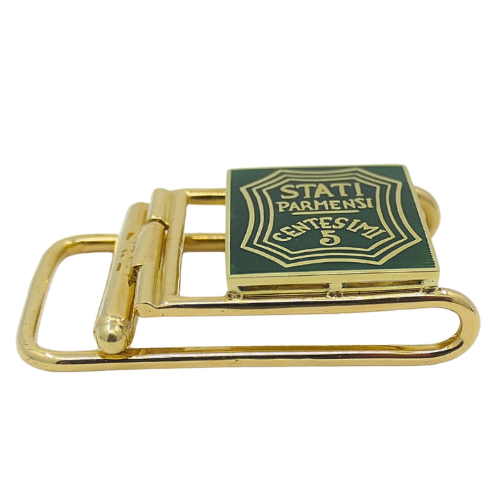 Vintage Belt Buckle Pendant 14k Gold Green Enamel